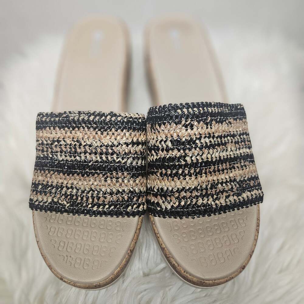 BZees Runaway Black Multi Knit Woven Wedge Slide Sandals size 8.5